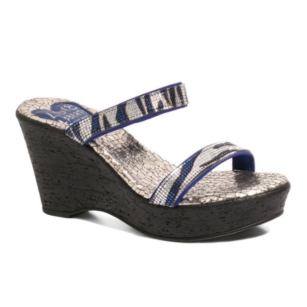 Love and Liberty Blue Zebra Sage Wedge Sandals Women Size CN 39 or US 7.5 READ
